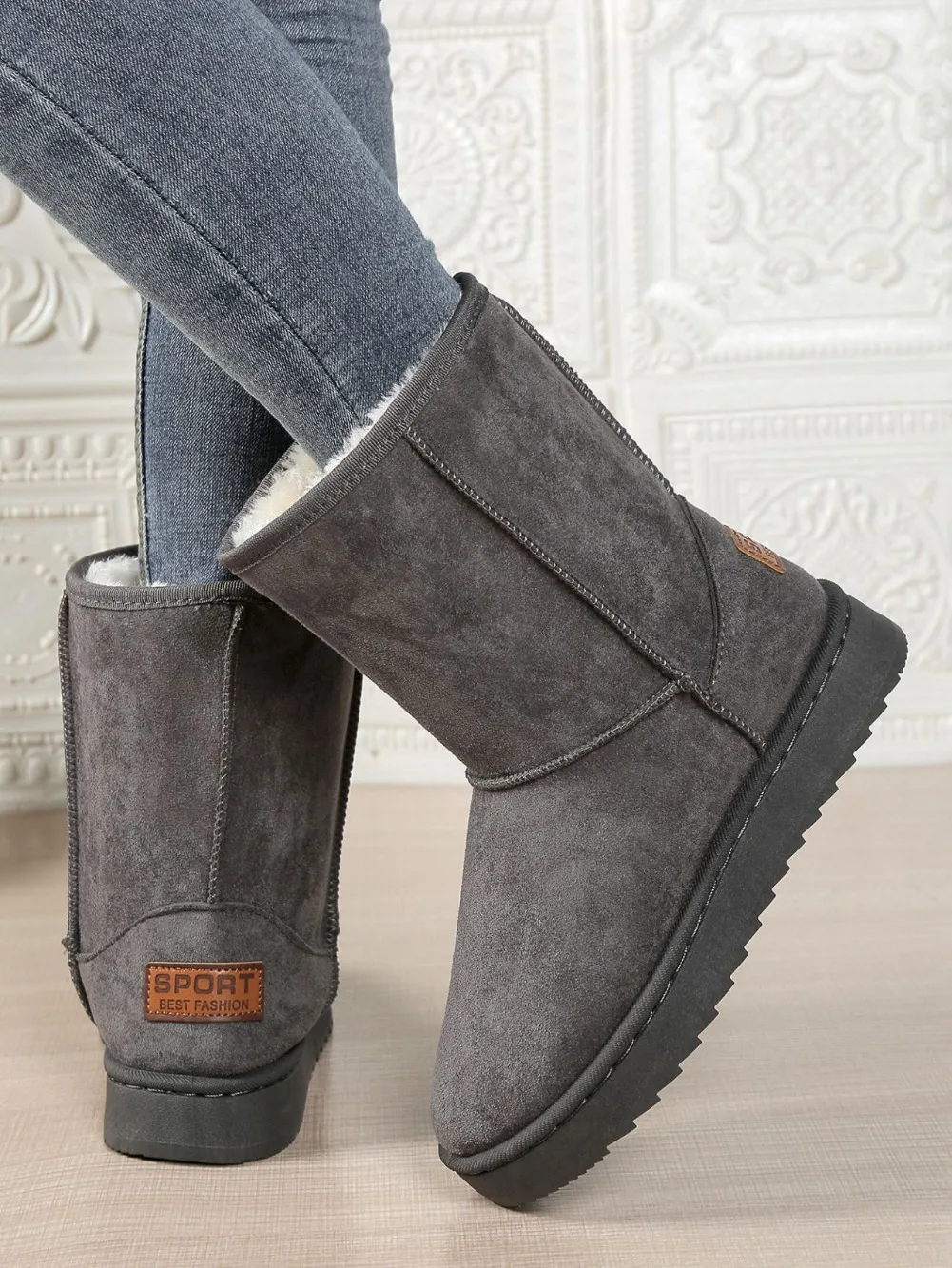 Wasserdichte, warme Plateau-Schneestiefel für Damen, große Größen, Winter-Slip-On-Stiefel, flache, lässige Damenstiefel, 2026 neue Mode – Detail 19