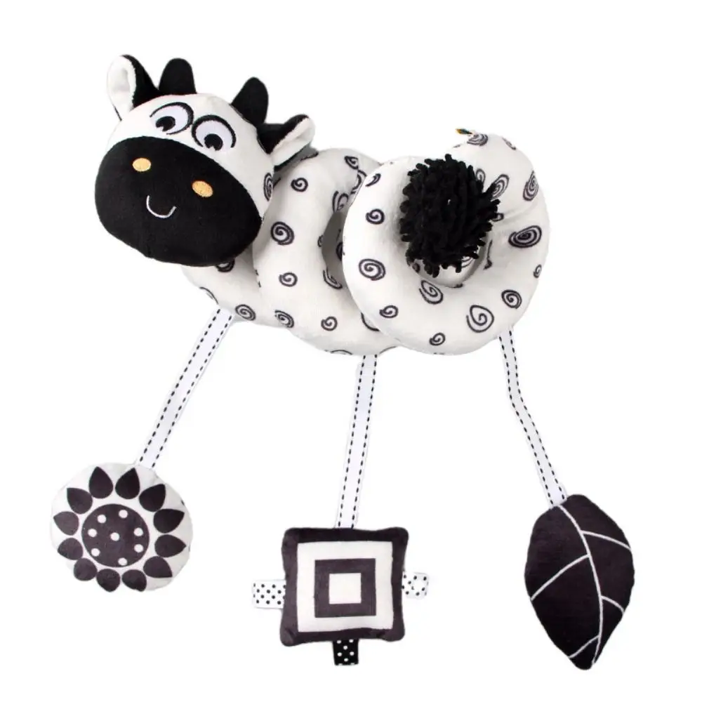 Animal-shaped Baby Stroller Hanging Pendants with Strap Rattle Baby Wind Chime Toy Comfortable To Touch Black and White - Image 4