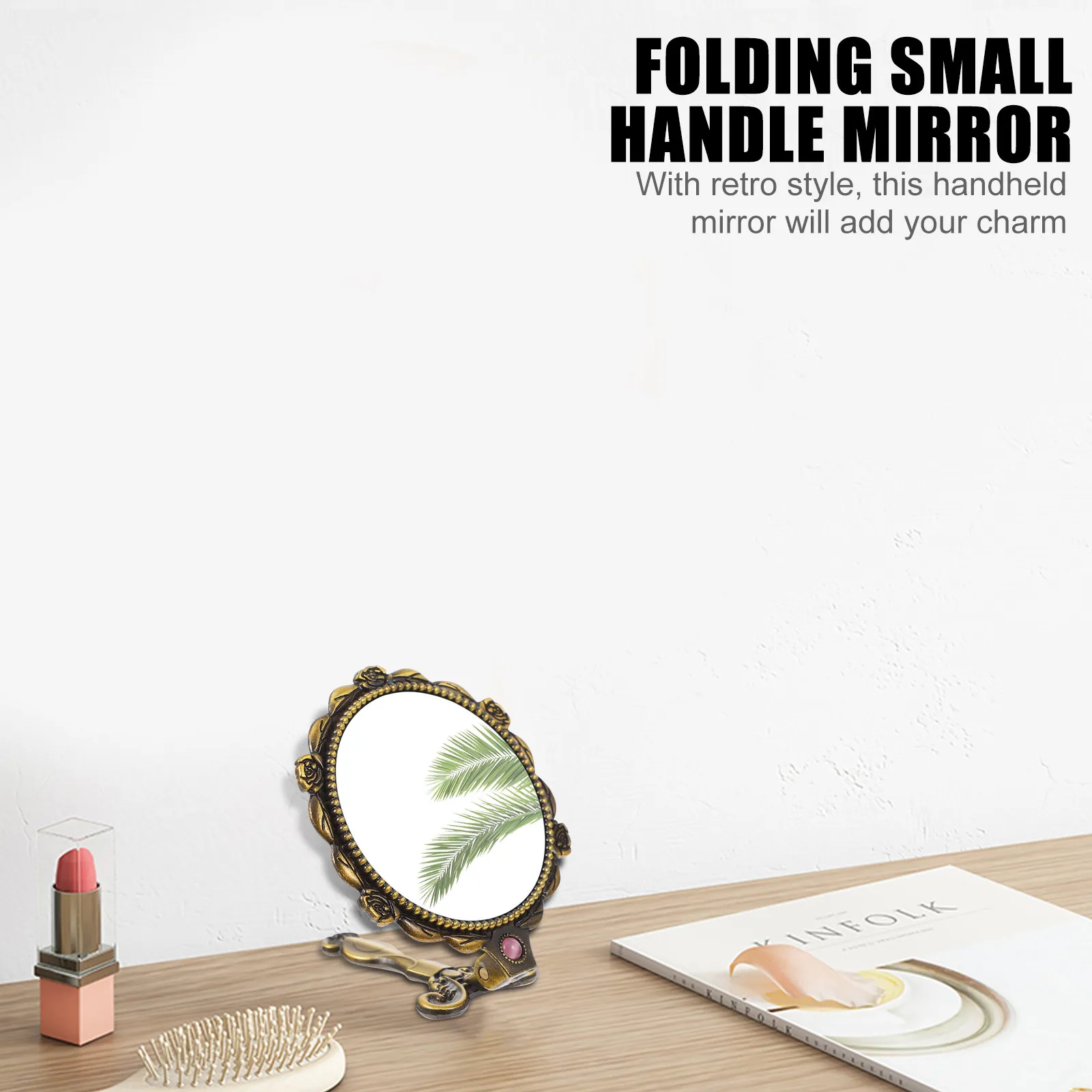 

Vintage Embossed Flower Foldable Makeup Mirror Retro Small Portable Handheld Pocket Mirror Travel Tool Makeup Tool