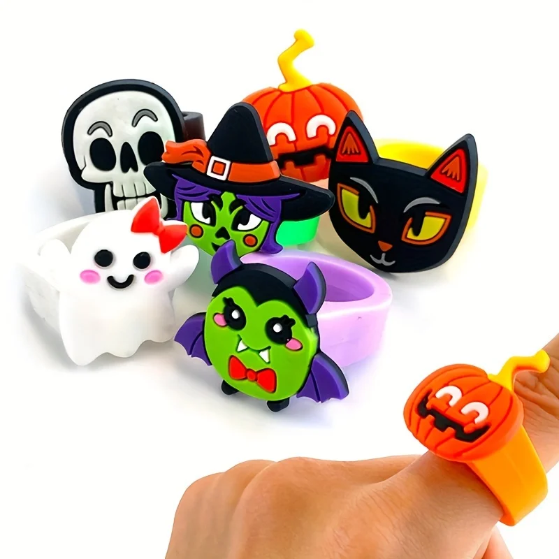 Halloween Silicone Rings - 12 Pack Party Favors for Guests, Trick or Treat Decoration, Non-Toxic Silicone