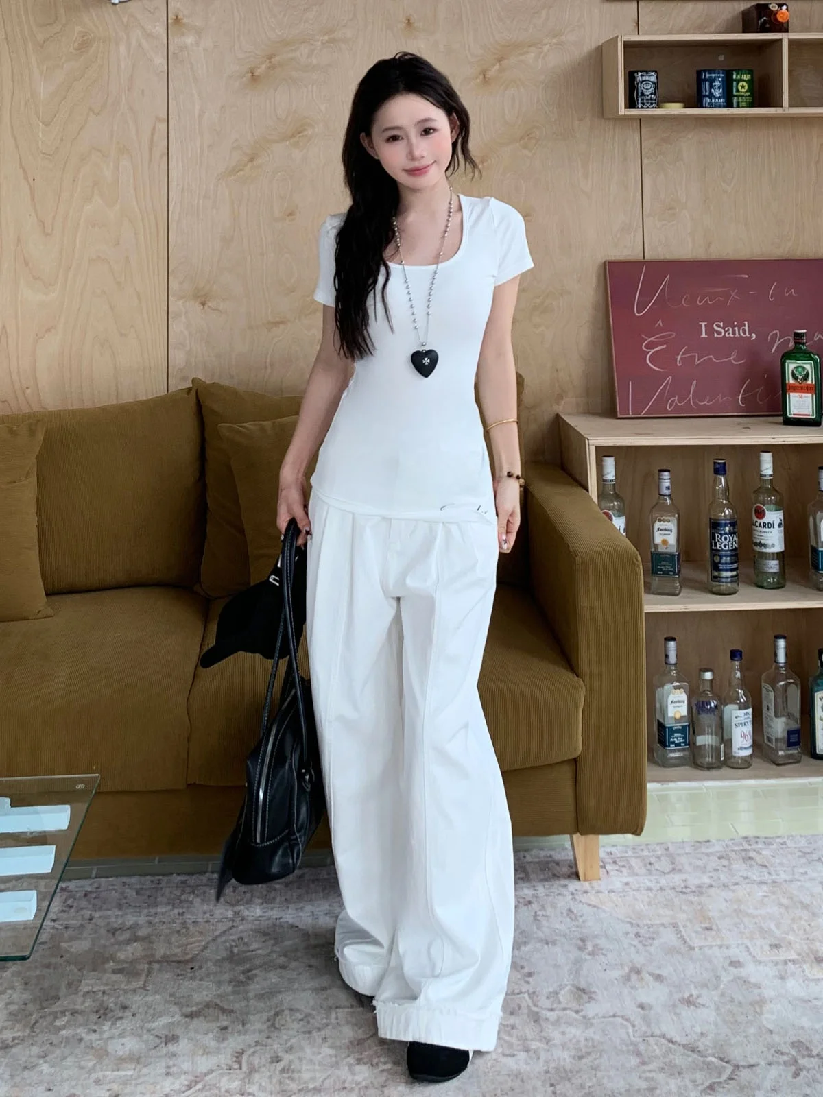 Pantalones vaqueros blancos de pierna ancha de cintura alta para mujer, pantalones largos sueltos simples rectos de verano, pantalones casuales femeninos Premium