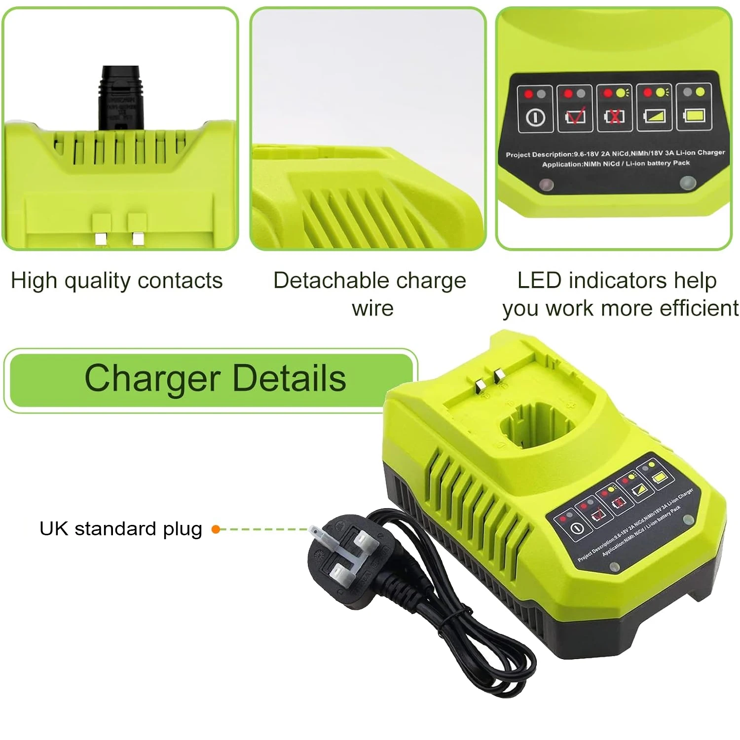 ل Ryobi 18 فولت شاحن بطارية واحد استبدال شاحن ل Ryobi Ni-CD Ni-MH ليثيوم أيون P107 P108 بطارية 4A 6A شاحن