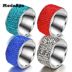 MadApe White Blue Red Green Zircon Wedding Rings For Women Stainless Steel 8 Row Crystal Cubic Zirconia Girl Jewelry