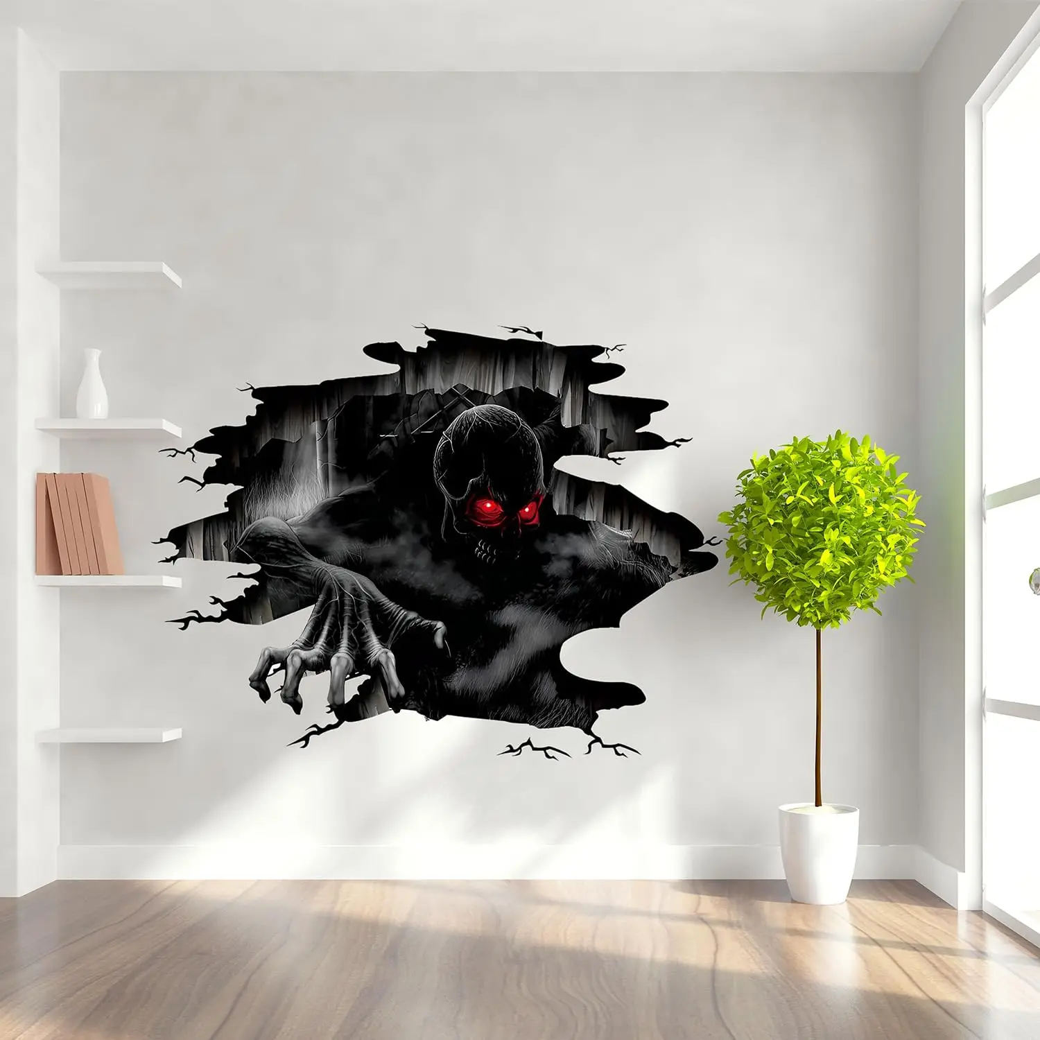 3D Halloween Wall & Floor Decals Scary Skeleton Sticker Waterproof PVC Bedroom Decoration, Customized