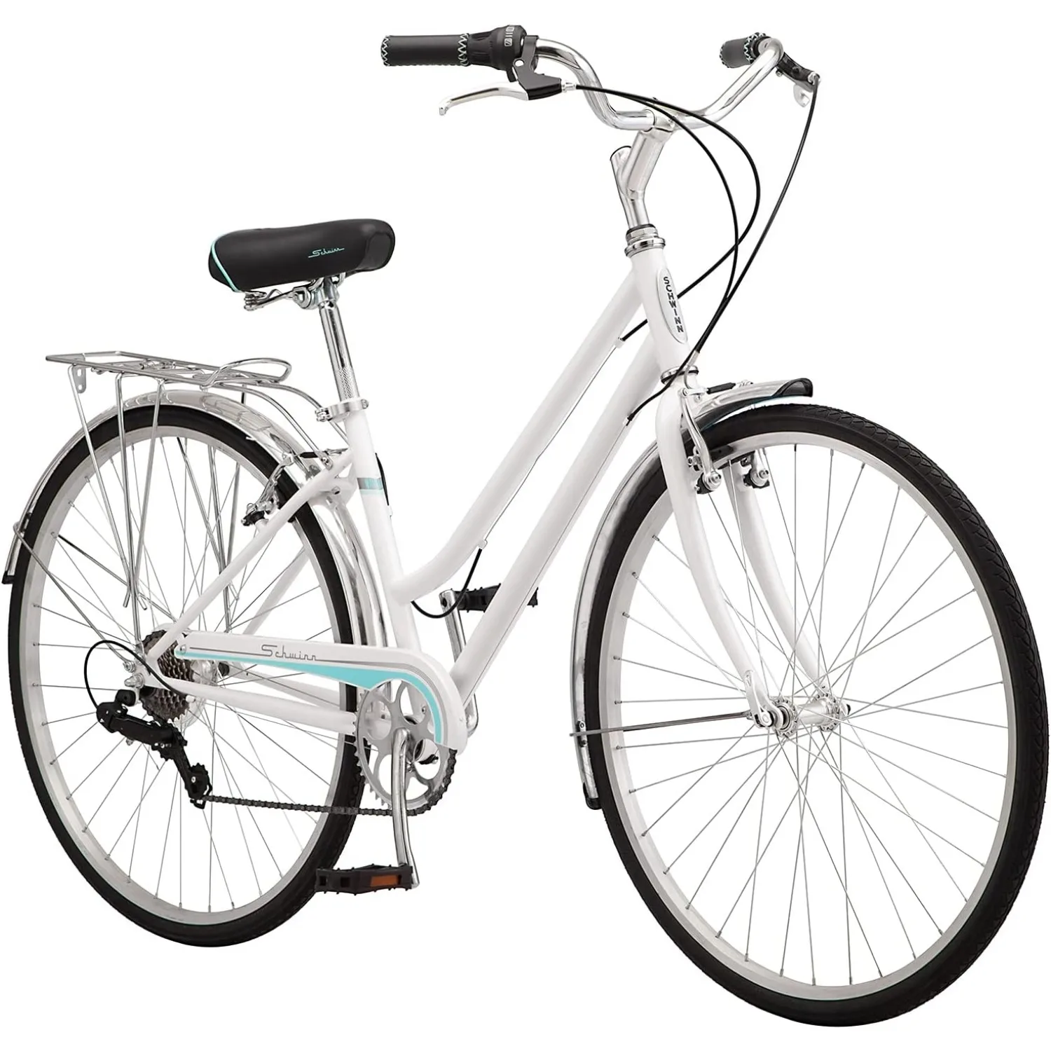 Wayfarer Adult Hybrid Bike, Step-Over or Step-Through Frame Options, 7-Speed Drivetrain, Rear Rack, 700C Wheels