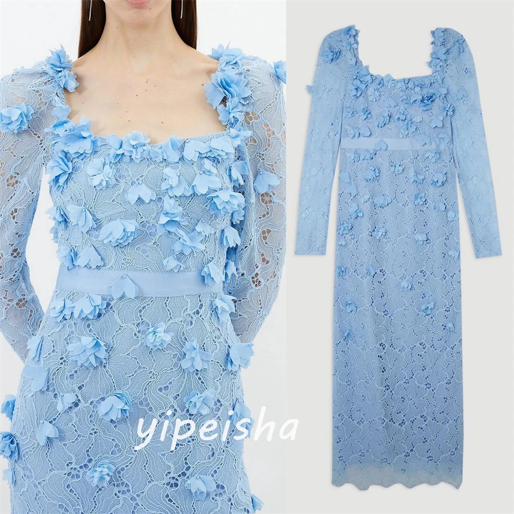 Exquisite Square Collar A-line Flowers Tassel Lace Bespoke Occasion Dresses Evening