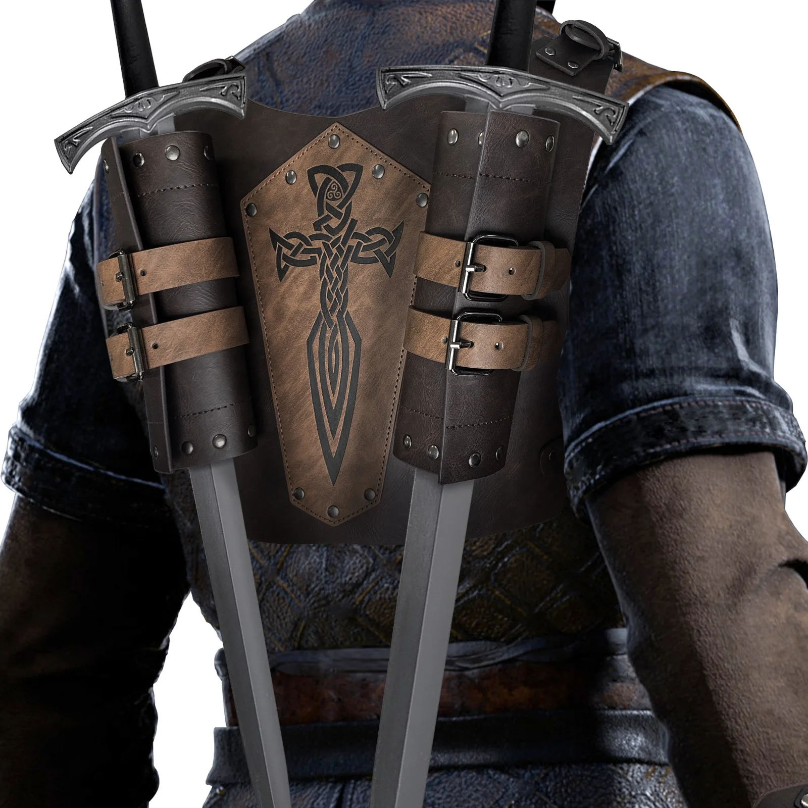 

Держатель для меча средневекового викинга, двойной наплечный чехол-кобура из кожи с пряжкой для рапира