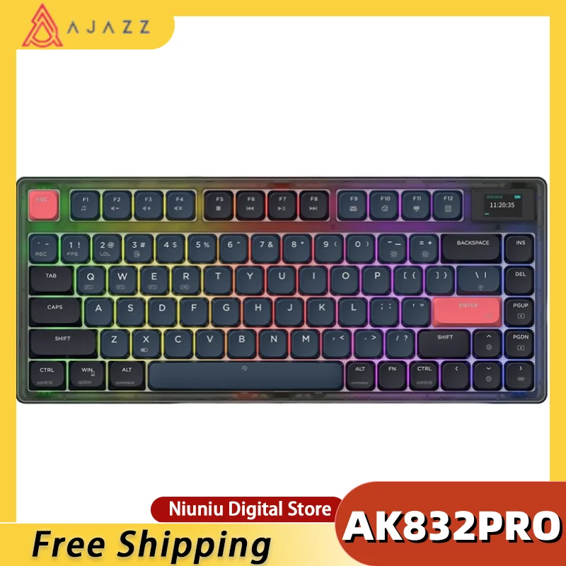 

AJAZZ Ak832pro Screen Display Battery Time Wired Bluetooth 2.4g Three-Mode Mechanical Keyboard Gasket Structure Pbt Keycap