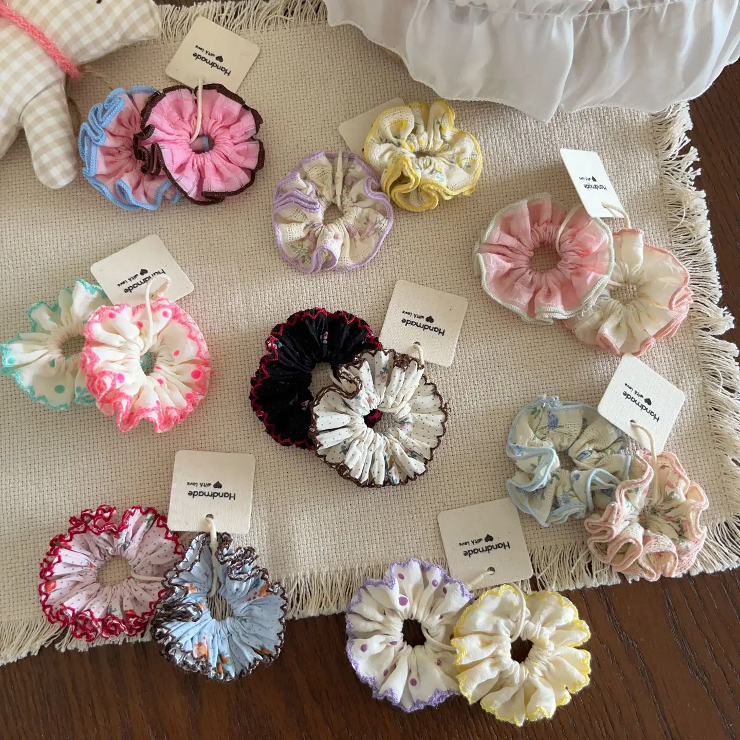 Hair Ties 2 Pack Small Ruffle Lace Baby Girls Non Slip Soft Elastic Premium Bands Floral Polka Dot for Bun Daily Use