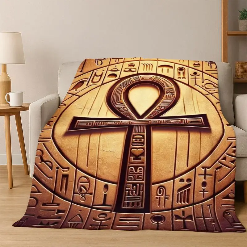 Egyptian Mythological mural pictograph Flannel Blanket Soft Warm Blanket Throw Blanket for Bedroom Living Room Bed Travel Picnic