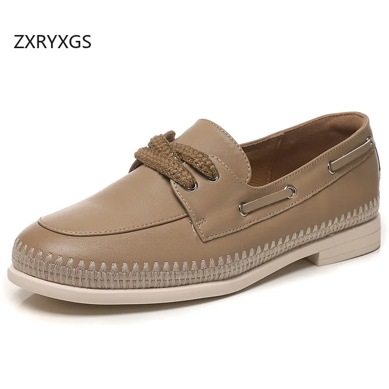 ZXRYXGS Top Layer Cowhide Loafers Women's Flats 2026 British Style Real Leather Shoes Soft Sole Comfort Versatile Trendy Shoes