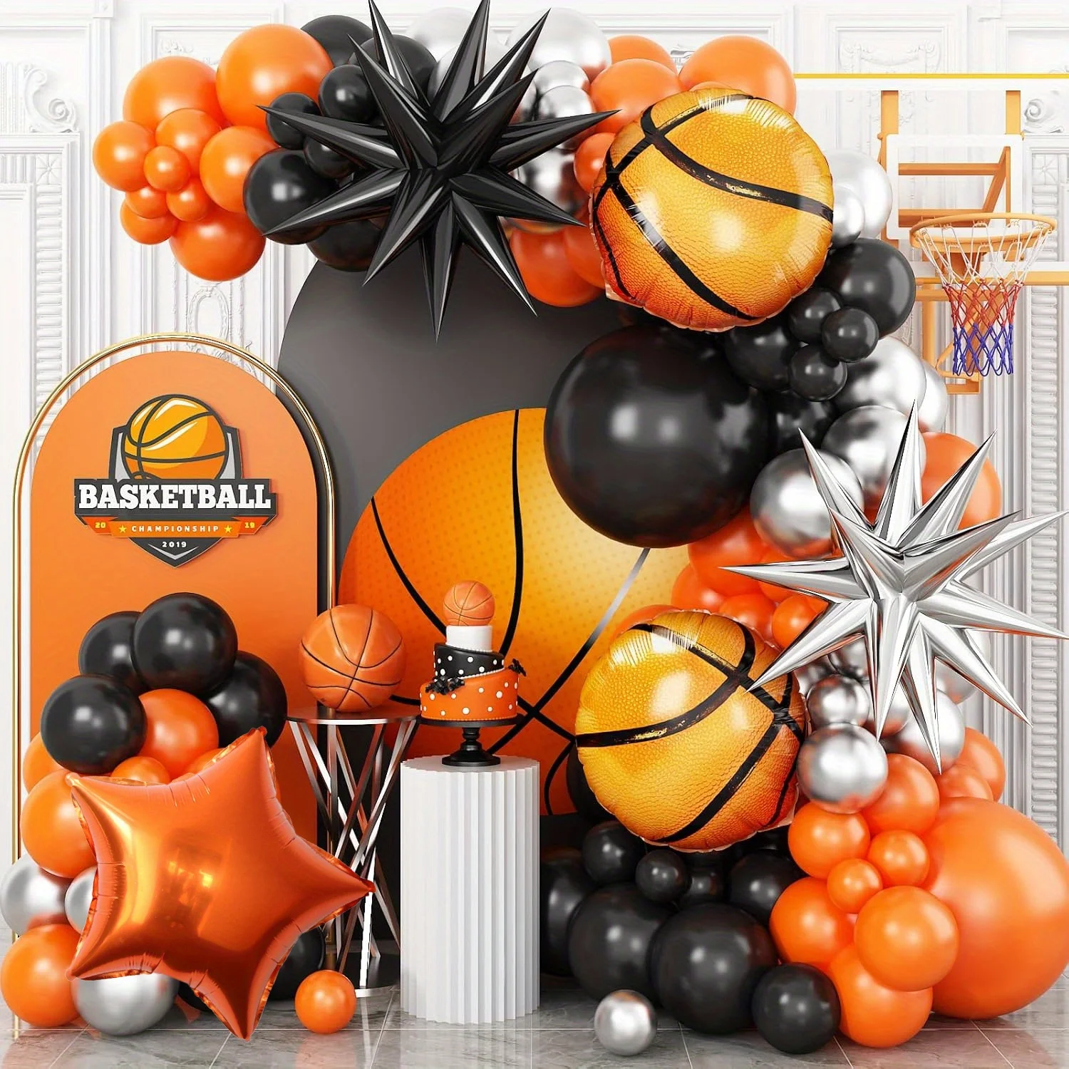 131pcs Basketball Themed Arch Garland Balloon Kit, Suitable for Birthday, Graduation, Anniversary and Other Scene Decoration