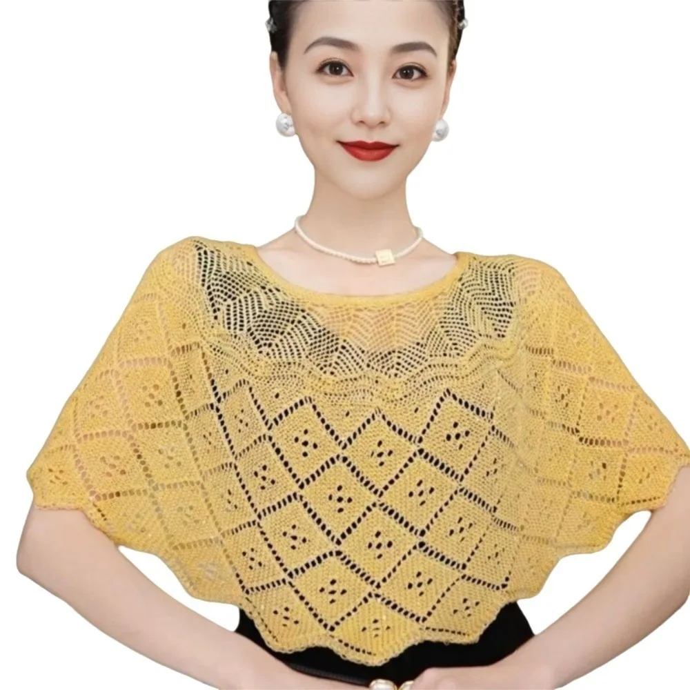 

Универсальная шаль в винтажном стиле, вязаная крючком, искусственные воротники, ажурная пляжная шаль, вязаные полые шали, корейский стиль