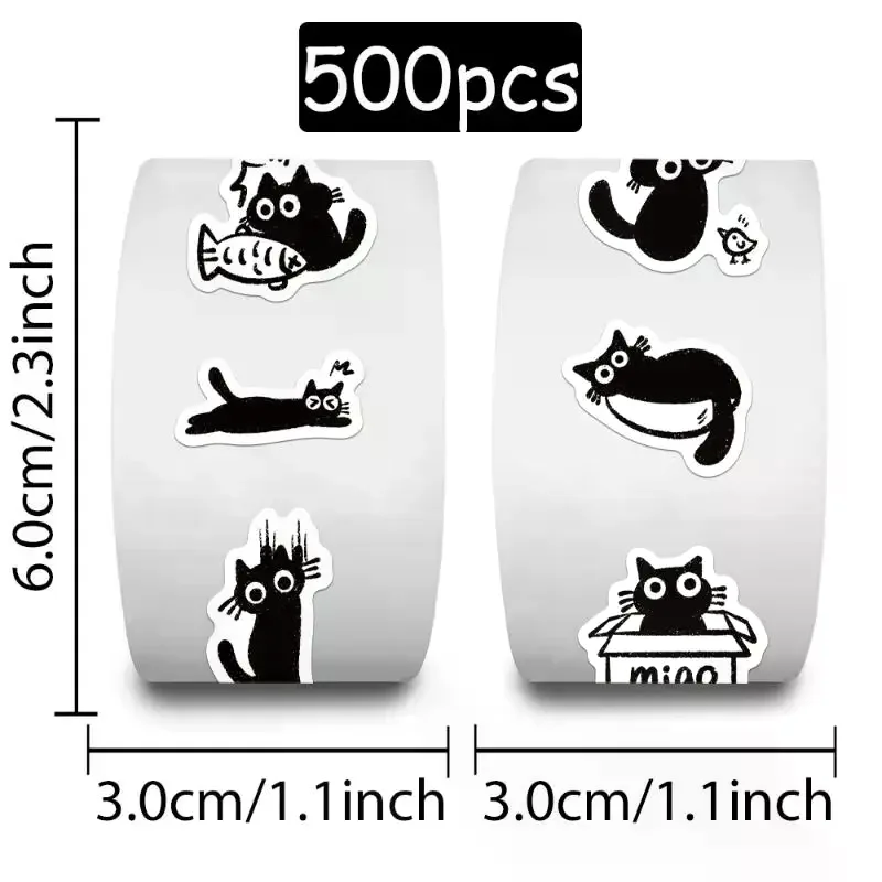 500개/세트 검은 고양이 롤 스티커 그래피티 스티커 DIY 휴대폰 케이스 노트북 물병 방수 스티커