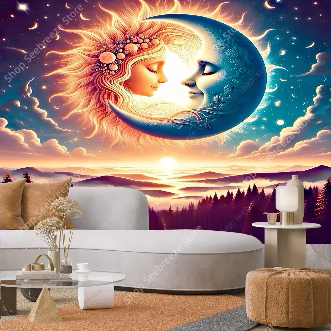 Sun Moon Mandala Tapestry Wall Hanging for Hippie Room Decor Aesthetics Bohemian Witchcraft  Home Wall Decor Ramadan Tapestries
