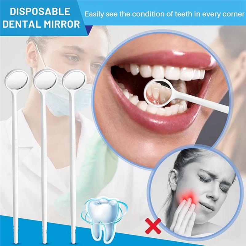 

A49Z 300 Pcs Disposable Mirror Anti Fog Mouth Mirror Individually Packed Mirror For Teeth Oral Teeth Mirrors