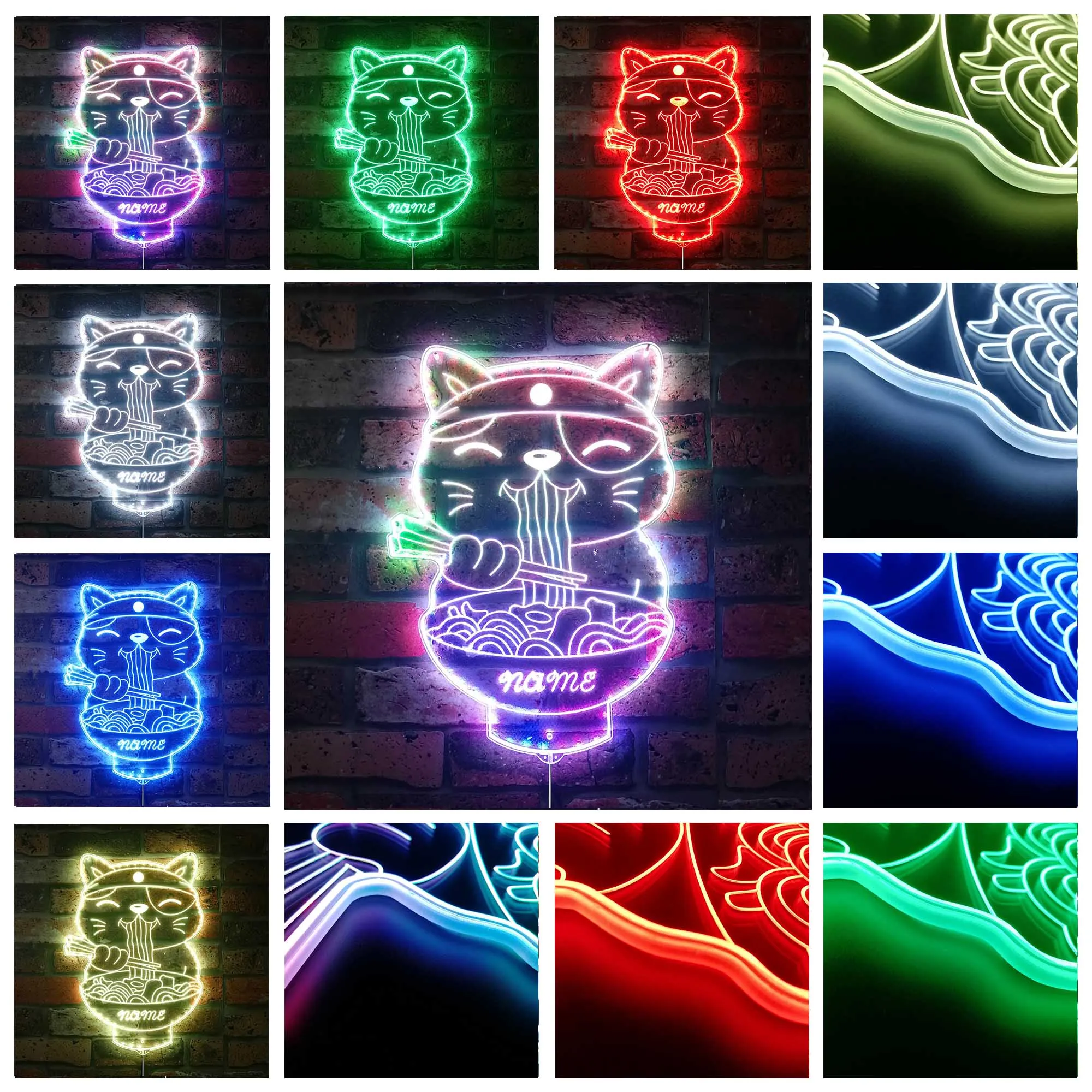 Personalized Japan Ramen Cat Noodle RGB Dynamic Glam LED Sign st06-fnd-p0054-tm