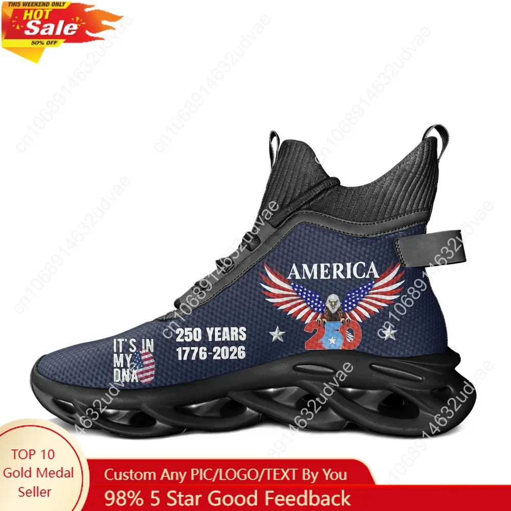 

America 250th Anniversary 1776-2026 High Top Running Shoes Mens Womens Casual Sneaker Footwear Custom Elastic Sole Shoe Black