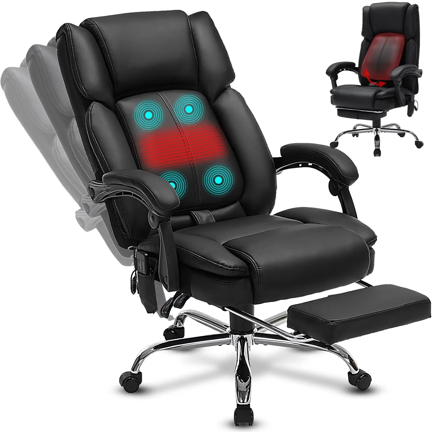 

Massage Office Chair with Heat,Executive Desk Chairs with Foot Rest, Reclining Chair Big and Tall for Heavy People