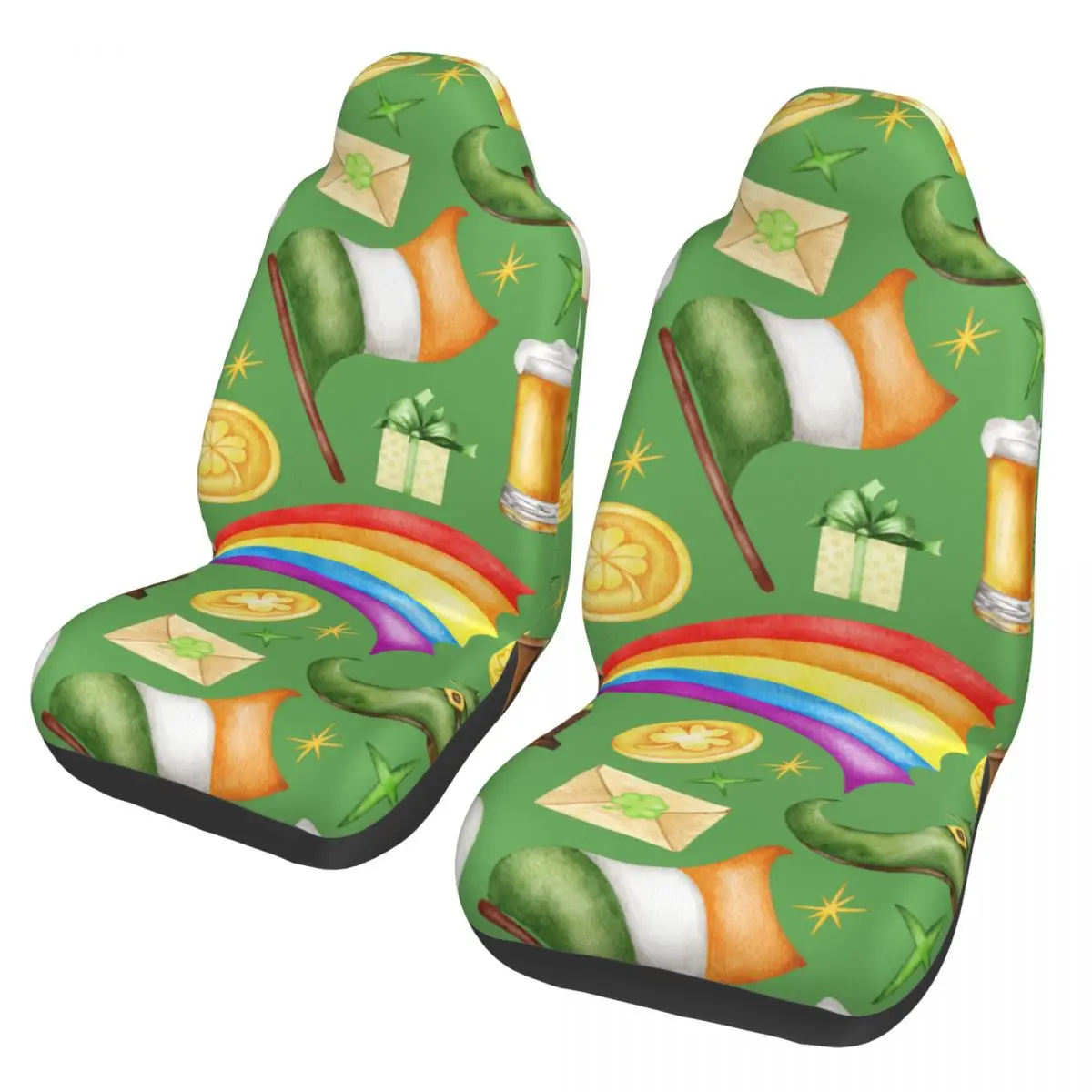 Saint Patricks Day Four Leaf Clover Universal Car Seat Cover Off-Road For SUV Irish Beer Ireland Flag Car Seat Covers