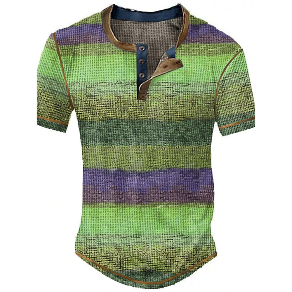 Farbblock-Patchwork Grafik 3D-Druck Henley-Shirts Herren Vintage Mode Übergroße Kurzarm T-Shirts Männer Oberteile Kleidung – Detail 22