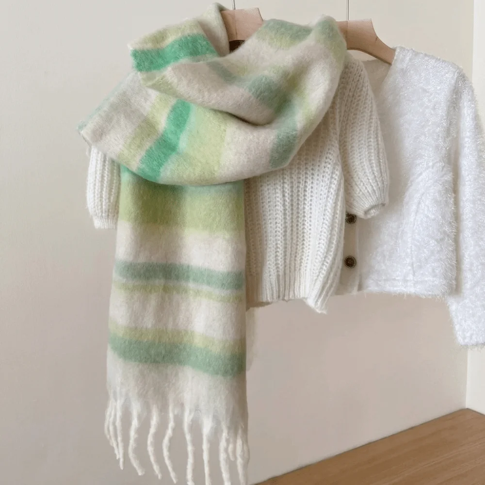 Classic Mohair Stripe Wool Scarf Tassel Winter Cashmere Scarves Warm Korean Style Long Shawl Student