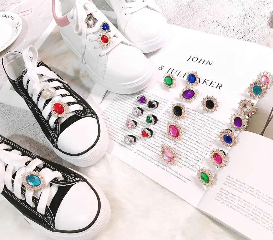 Schnürsenkel Schuh Schnalle Clips Perle Herz Liebe Charme Glänzenden Strass Schuh Schnürsenkel Dekoration Schuhe Zubehör Kinder Frauen 1 PCS – Detail 1