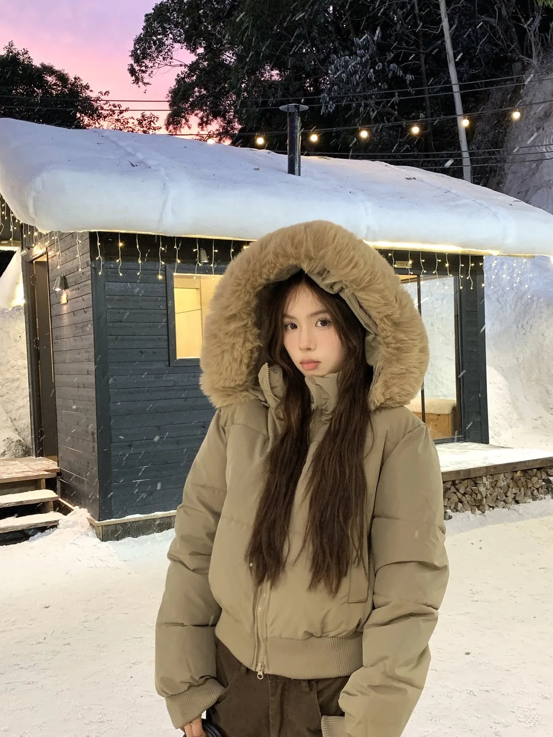 

Американская винтажная хлопковая куртка с капюшоном, теплая, универсальная, свободного кроя, осенне-зимнее пальто с меховым воротником, модное женское.