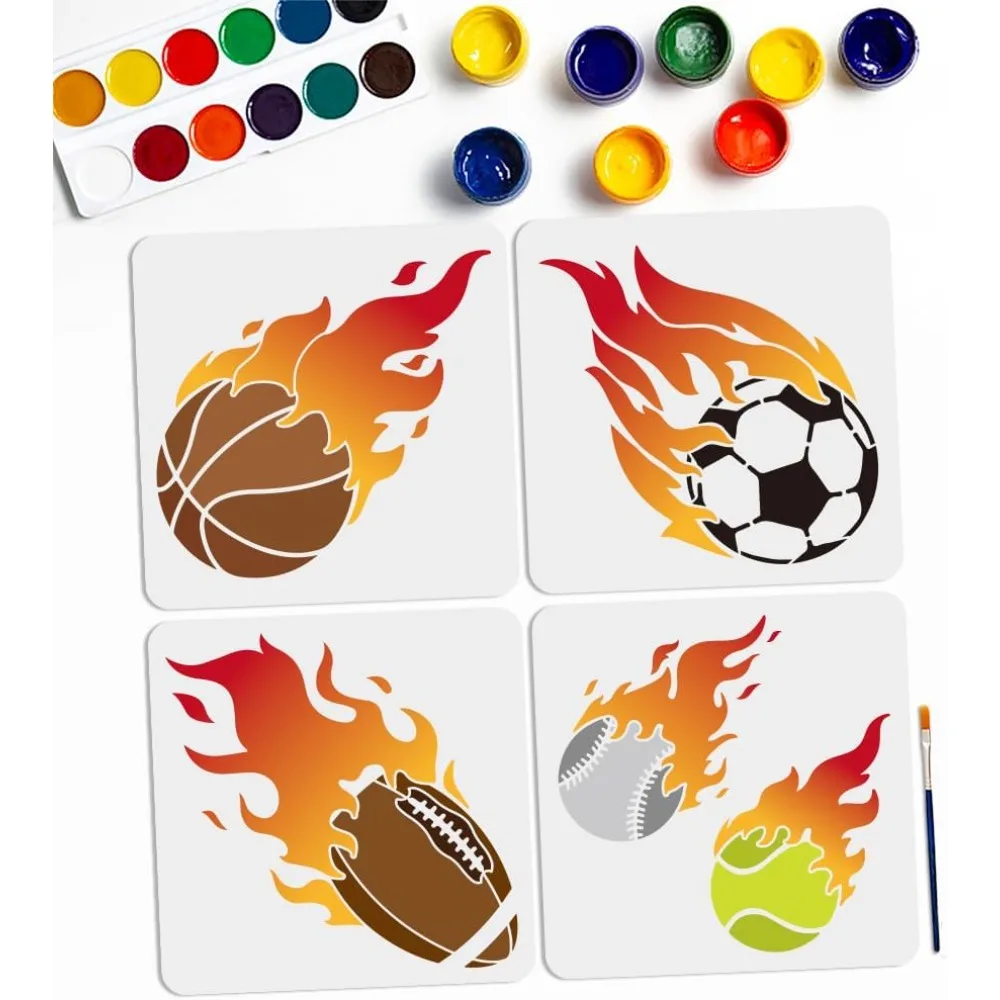 

4Pcs 4 Styles Sport Ball PET Hollow Out Drawing Painting Stencils for DIY Scrapbook Photo Album Sports 300x300mm 1pc/style