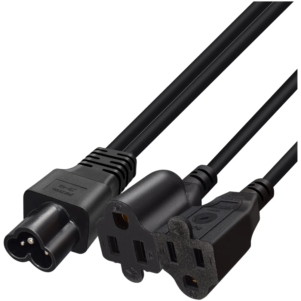 Two-Outlet Power Splitter Cable with for iec 320 for c6 Input and Dual For NEMA 5-15R Outputs for Efficient Power Sharing