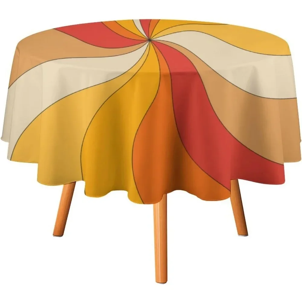 Retro Groovy Swirl Round Tablecloth 60s 70s Boho Geometric Sun Mid Century Hippie Rotating Spiral Water Resistant Cover