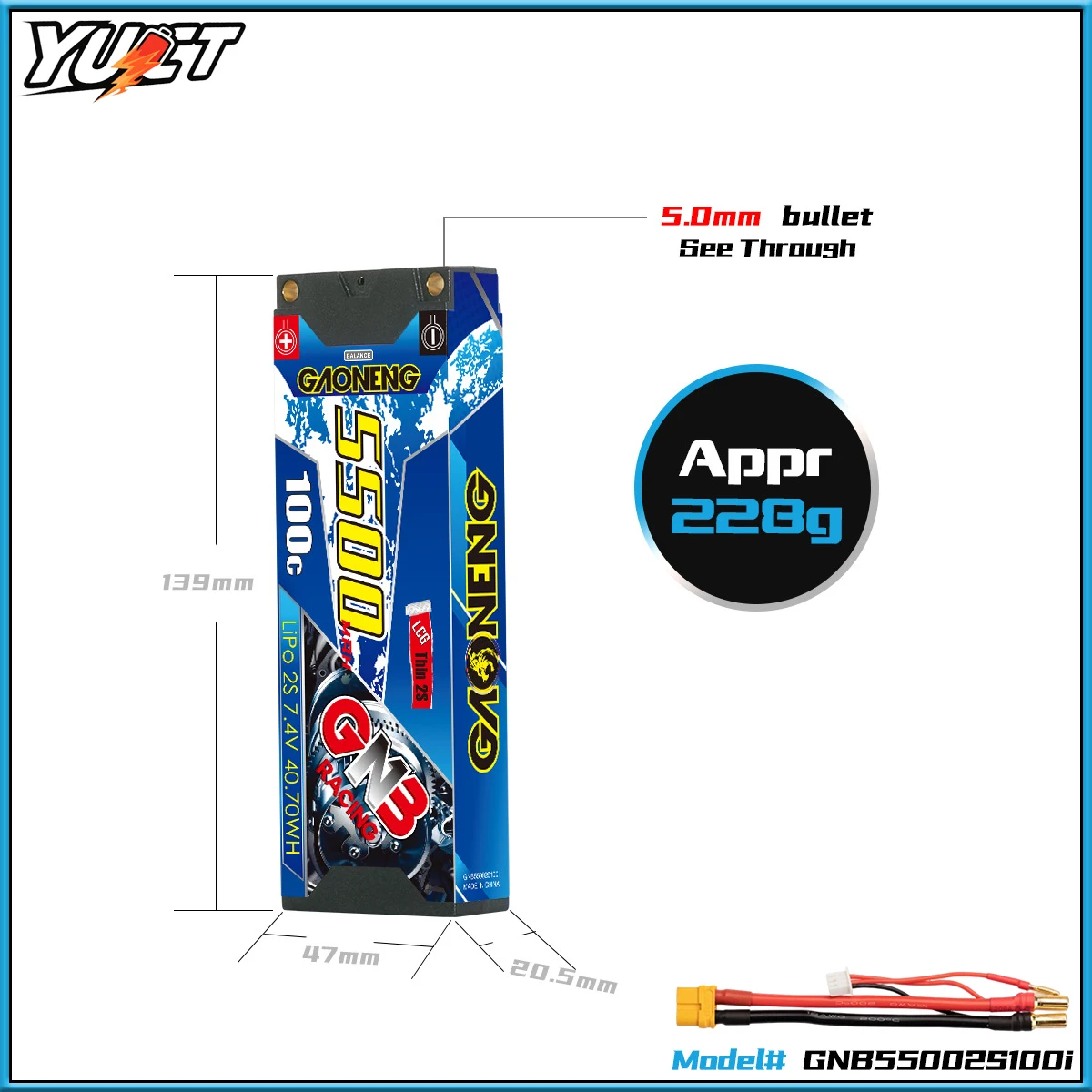 GNB 2S LiPo Battery 7.4V 5500mAh 100C/200C LCG 5.0mm T Plug LiPo Battery For 1/10 RC Racing Cars Four Drive Off-Road Boats Parts