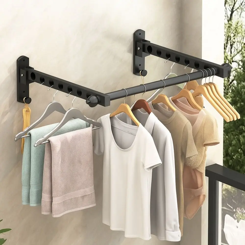 

6/8/10 Holes Wall Mounted Clothes Hanger Stainless Steel Foldable Drying Rack Non-Punching Space Saving Clothes Drying Hanger