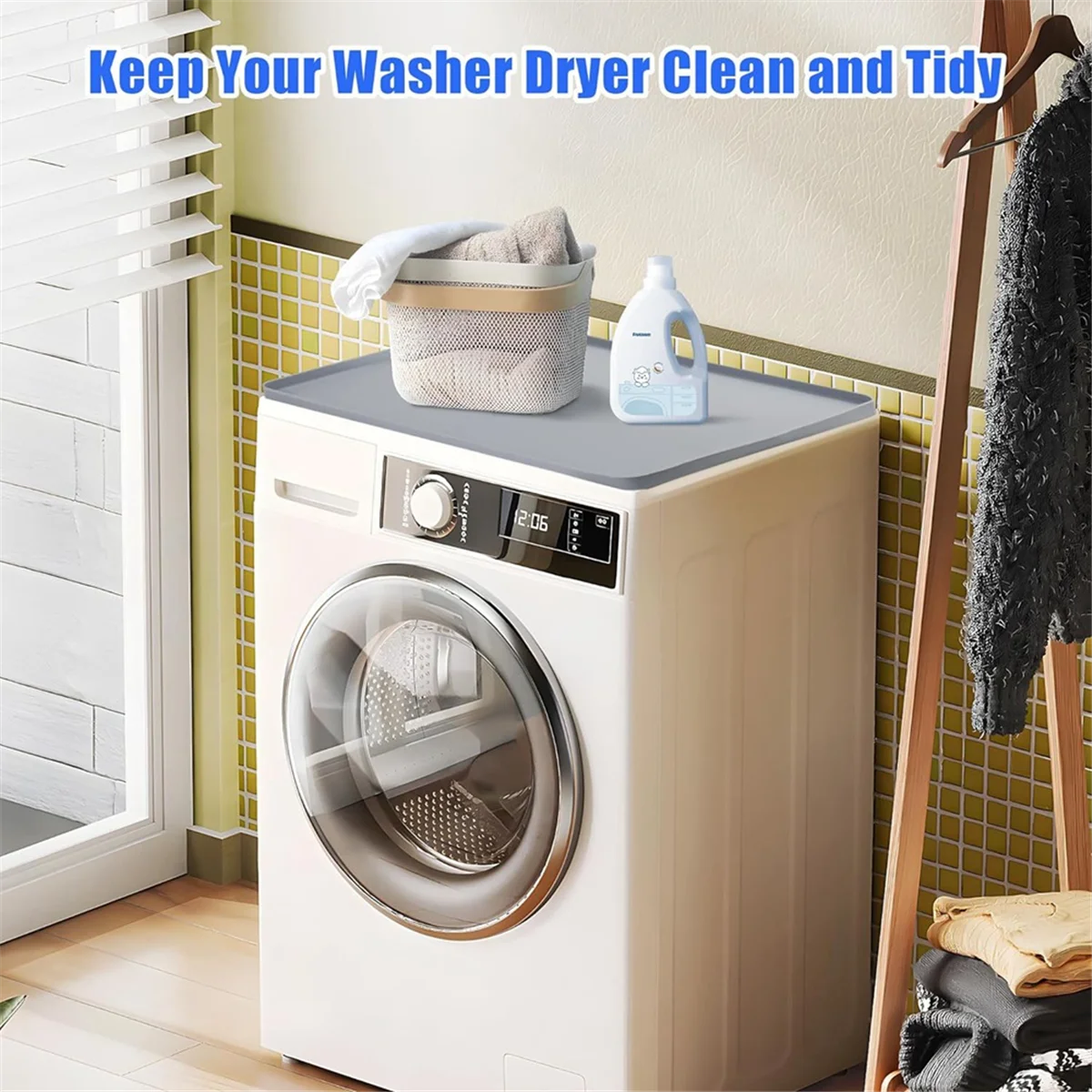 Washer Dryer Protective Silicone Rubber Mat 23.6 x 23.6Inch for Washer and Dryer Cover for the Top Anti-Slip