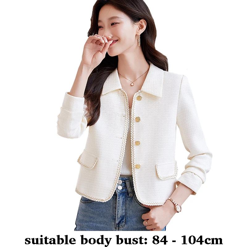 

High quality women blazer turn down collar lace edge jacket autumn spring 2025 elegant office clothes blue beige pink