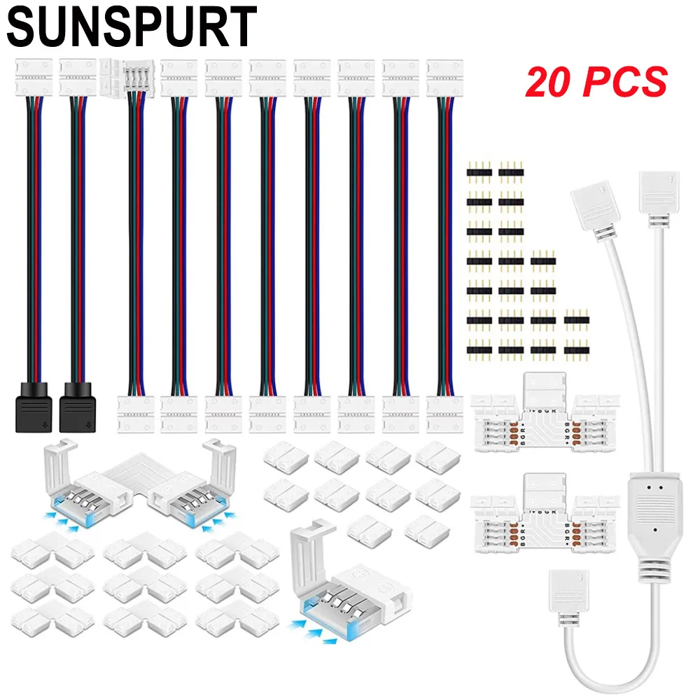 

20pcs 5050 4/5 Pins RGBW LED tape Connector plug power Splitter Cable 4pin needle female Connector wire for RGB Led Strip Light