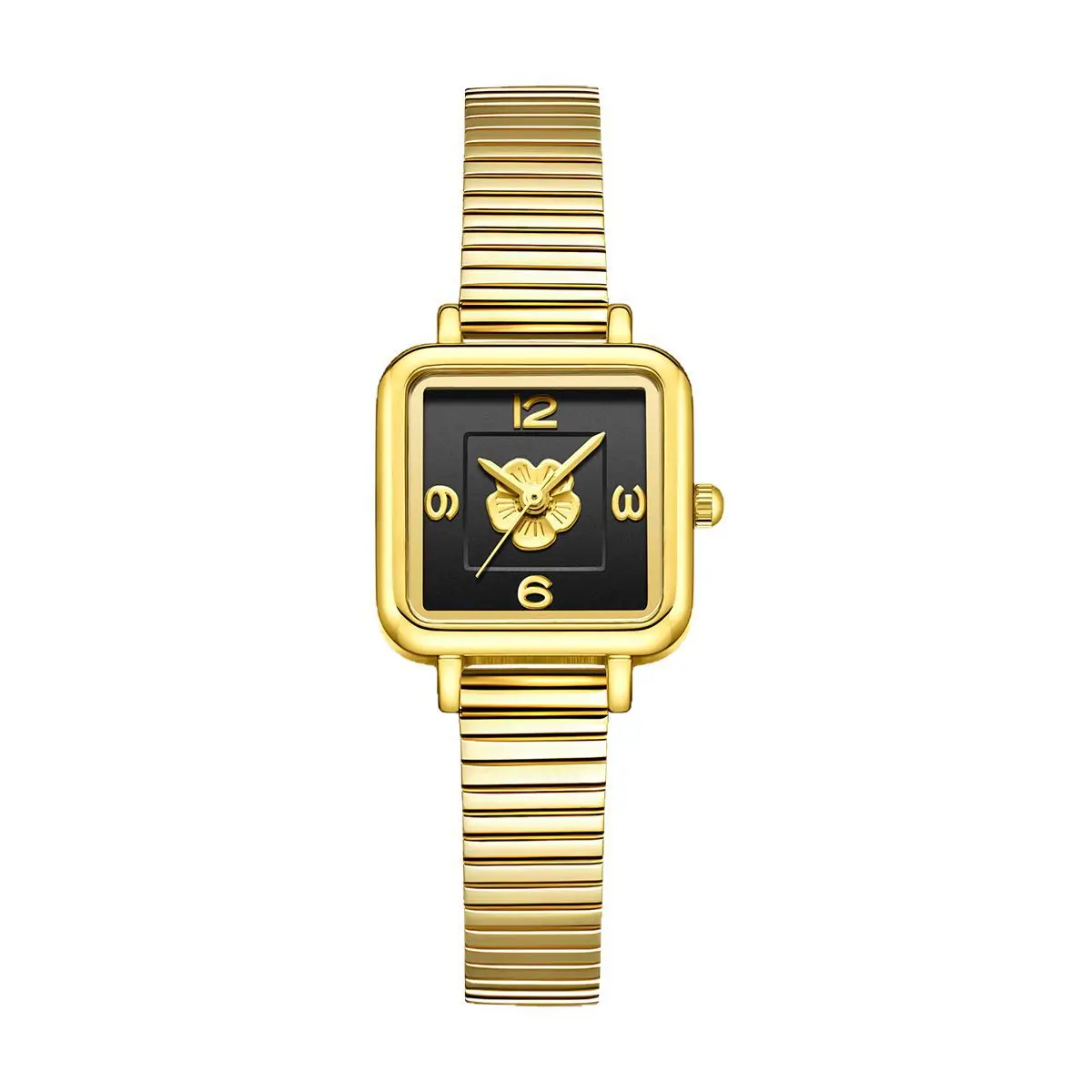 Women's Watch Simple Art Camellia Square French Retro Gold Bamboo Strap Waterproof Female Fashion Quartz Clock Watches Gift