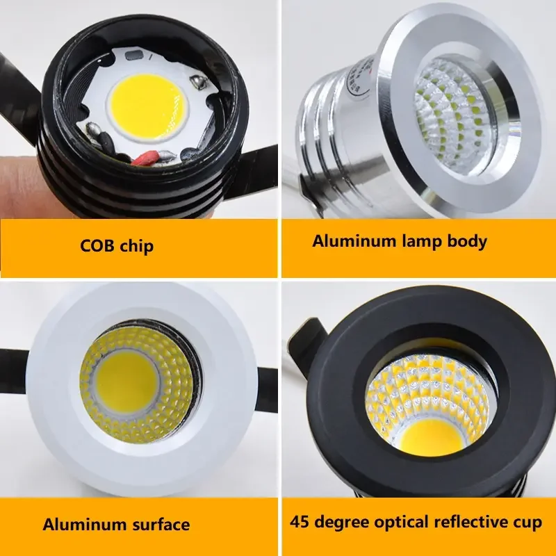 Dimmable Embedded Teto LED Canister Light, Small Spot Light, COB, Driver Incluído para Casa, Contador, Gabinete, Hotel, 3W, 85-265V