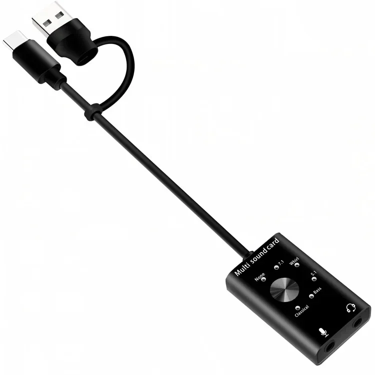 7.1 5.1 USB External Sound Card USB2.0+ Type C To 3.5mm Jack Headphone Microphone Audio Adapter for Windows Mac Linux Android