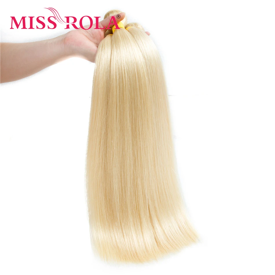 Miss Rola 10A Grade Straight Human Hair Weave Bundles #613 Honey Blonde Remy Hair Extensions Double Wefts Pink Gray Ombre