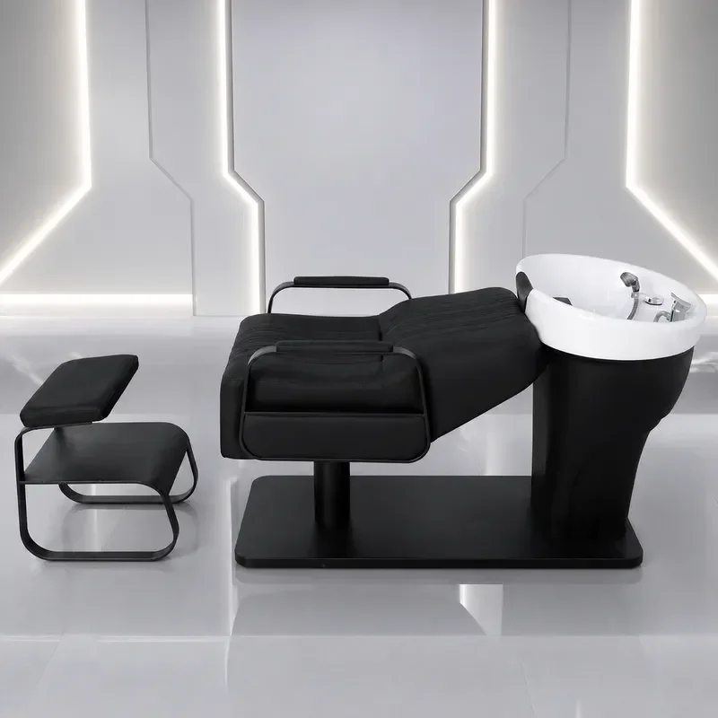 Bojo Hair Massage Shampoo Bed Semi Reclining Flush Bed with Ceramic Basin for Barber Shop and Beauty Use