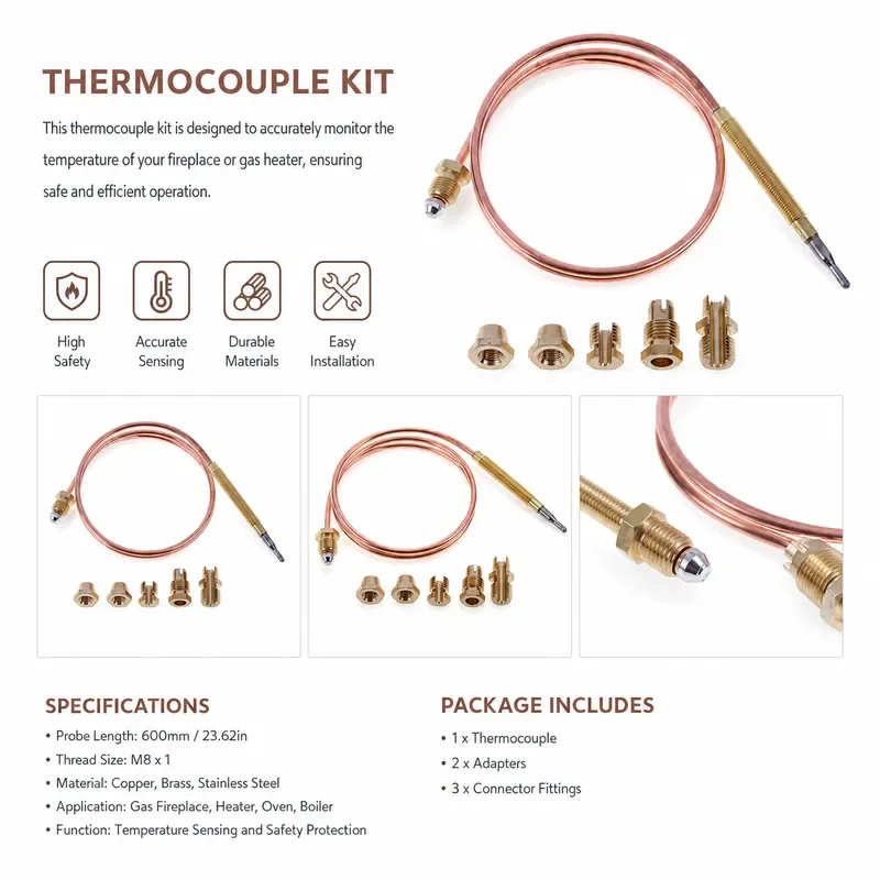 10PCS Gas Thermocouple Valve Heat Sink 60cm for Hot Water Boiler Gas Oven Sensitive Cooking Stove Appliances Replacement Part