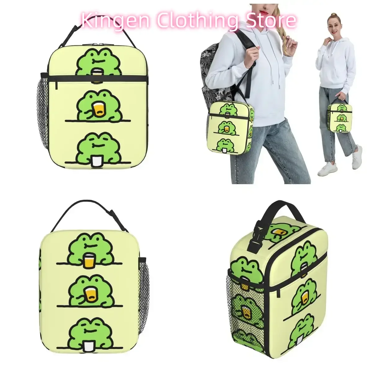 Frog Drinking Beer Insulated Lunch Tote Bag Storage Food Box Reusable Cooler Thermal Lunch Box Picnic