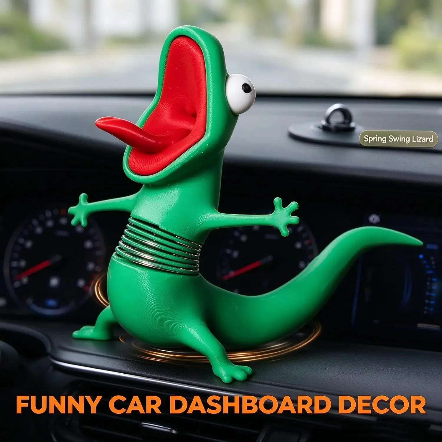 3D Printed Gecko Car Ornament Spring Mounted Wobbling Lizard Figurine for Car Dashboard Motorcycle Decor Novelty Gift