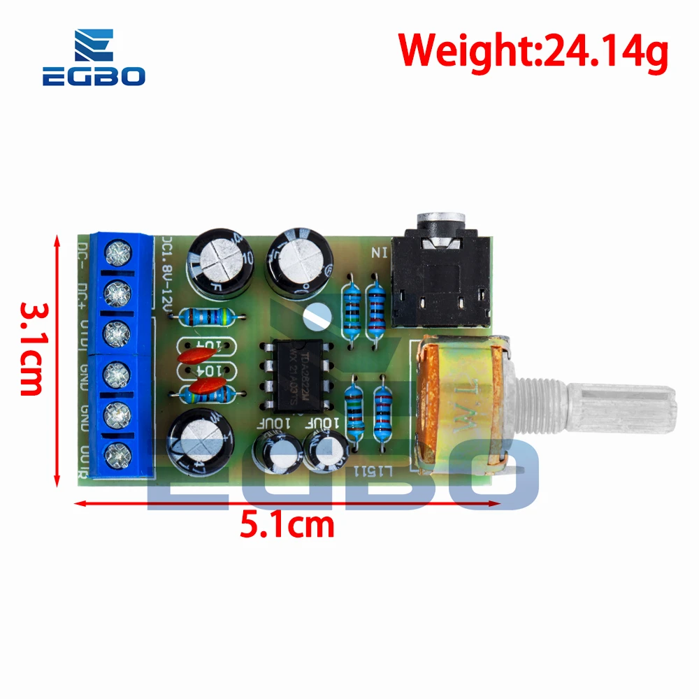 1~10PCS EGBO TDA2822M 2.0 Stereo Audio Amplifier Board Dual Channel AMP AUX Amplifier Board Module DC 1.8-12V  audio board