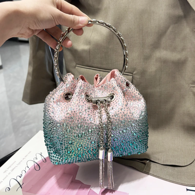 Bolsa de embreagem balde com strass cristal brilhante para noite — foto 4