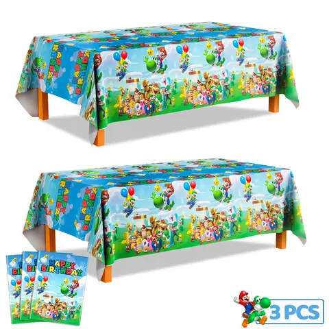 3pcs Super Mario Birthday Party Supplies Super Mario Tablecloth Mario Bros Table Cover  for Kid Mario Brothers Birthday Supplies