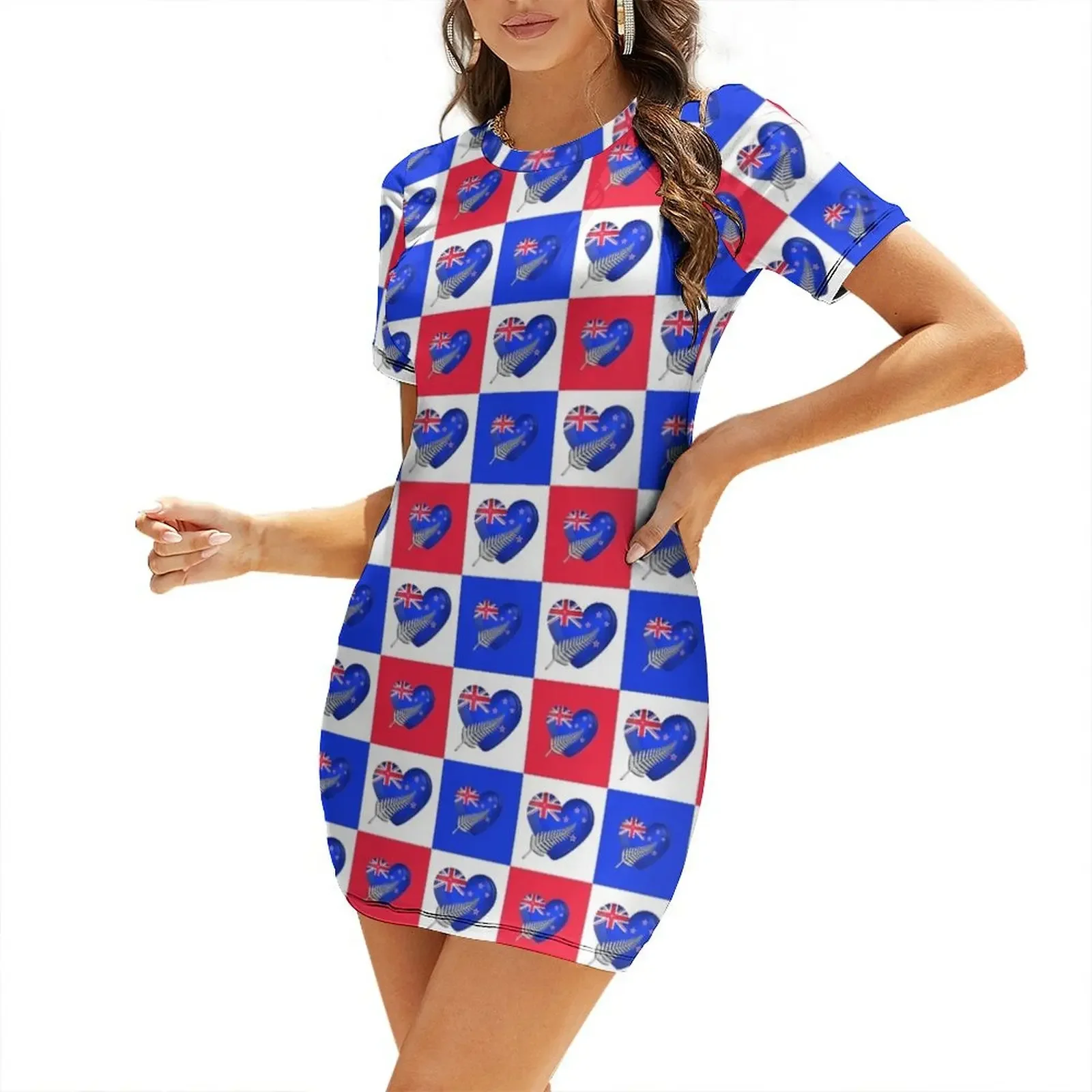 

New Zealand NZ Kiwi Heart Flag & Fern Short-Sleeved Dress Women's dresses Cocktail of dresses evening dresses ladies Dress