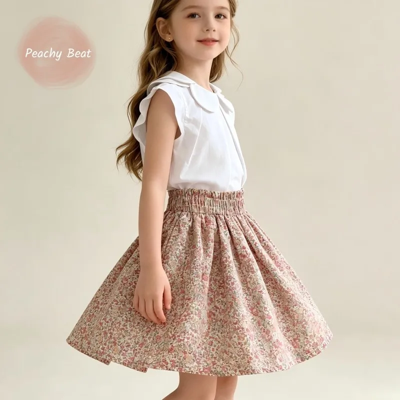 Fashion Baby Girl Princess Petal Collar Shirt +Floral Skirt 2PCS Infant Toddler Child Clothes Set Summer Baby Clothes 1-10Y