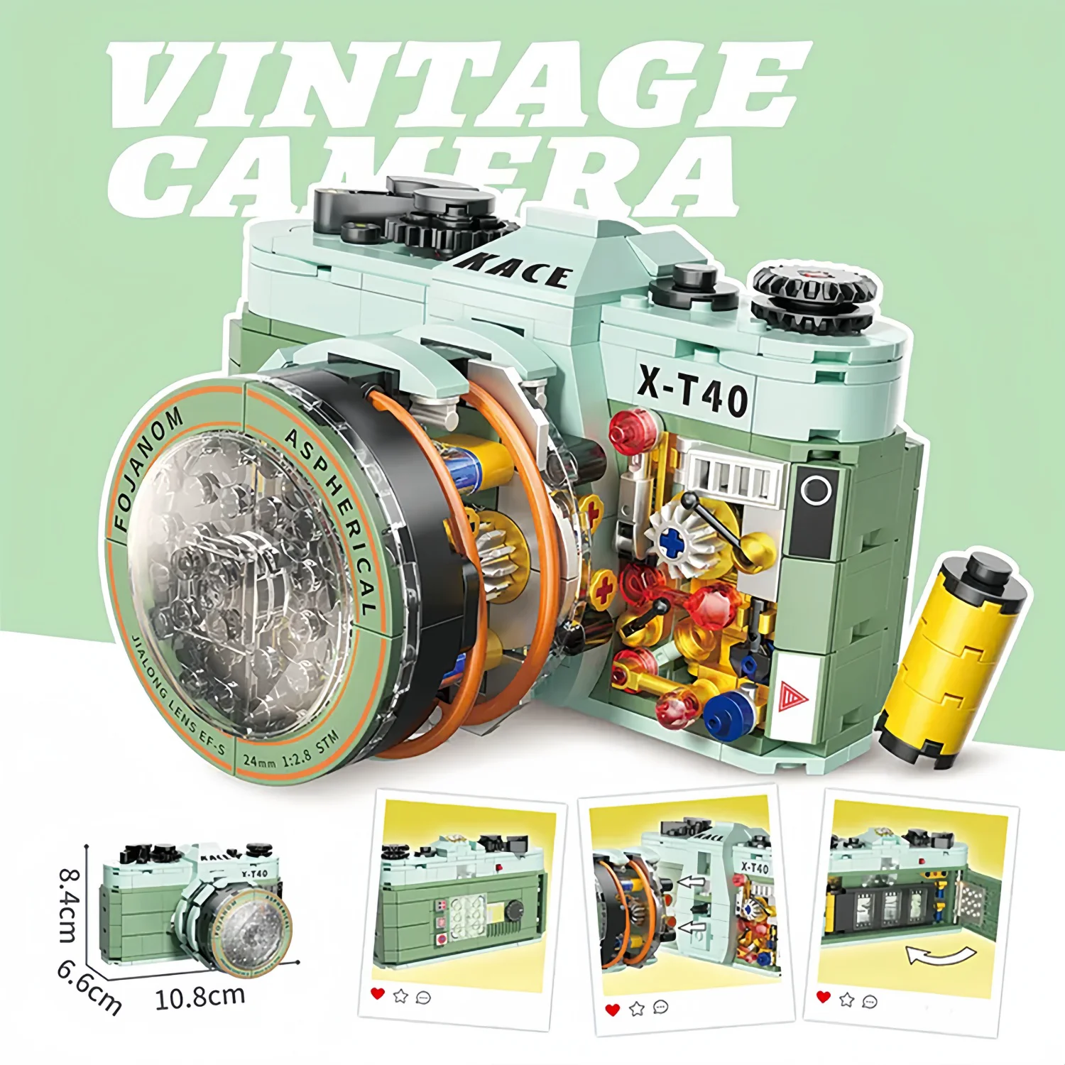 Vintage-Retro-Kamera-Bausteine-Spielzeug – Exquisites Schreibtisch-Dekor-Modell, DIY-Geschenk für Kinder und Erwachsene, Weihnachts- und Geburtstagsgeschenk – Detail 11